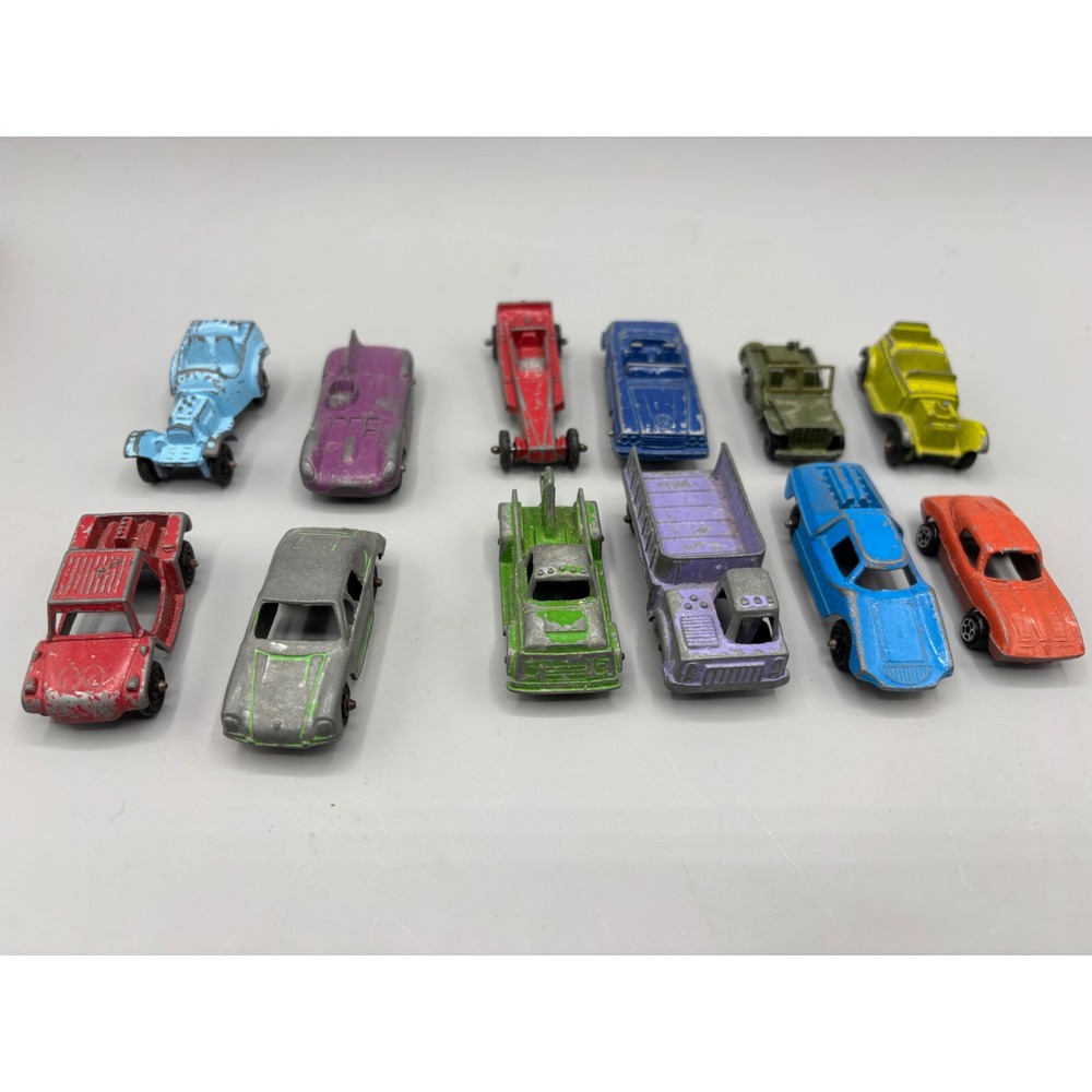 Vintage Diecast Toy Car Lot 12pc Tootsietoy 1967 Zylmex Jeep Mixed Models 1482